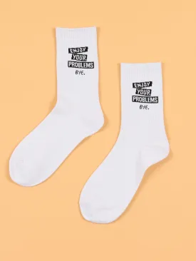 White Crew Socks Enjoy Your Problems Bye Silly Socks for Women Funky Socks Funny