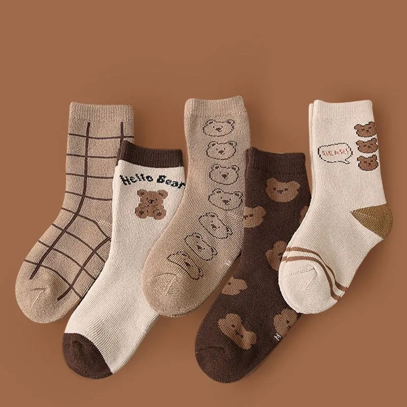 Winter Children Socks/ Plaid Bear Children Terry Socks