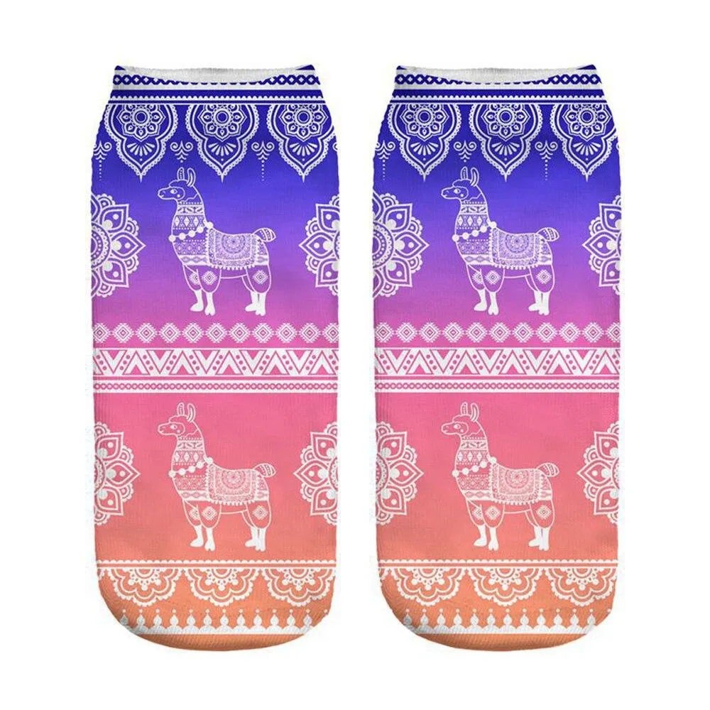 Women 3D Print Happy Alpaca Llama Magic Cool Ankle Novelty Socks