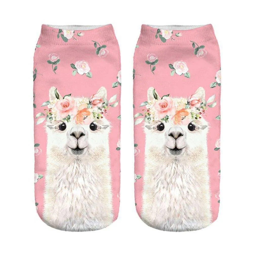 Women 3D Print Happy Alpaca Llama Magic Cool Ankle Novelty Socks