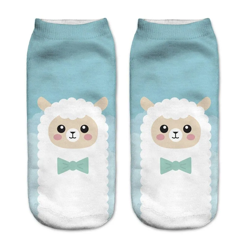 Women 3D Print Happy Alpaca Llama Magic Cool Ankle Novelty Socks