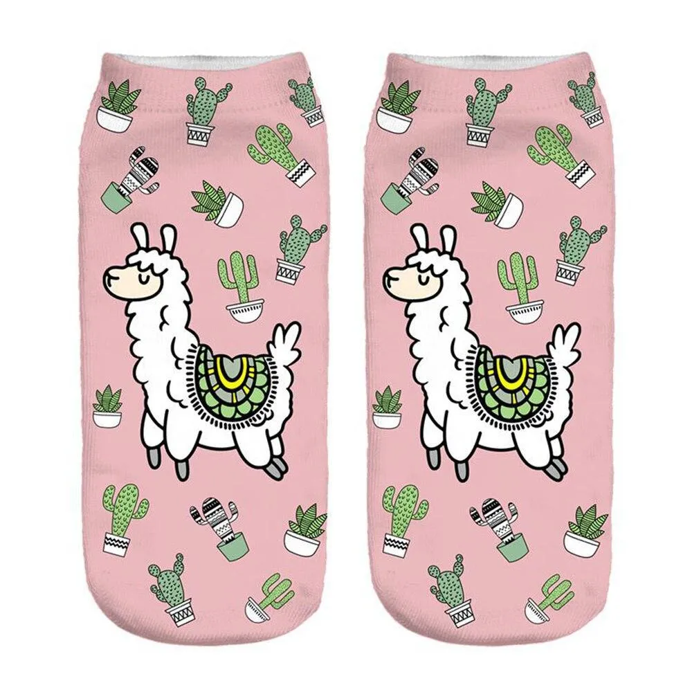 Women 3D Print Happy Alpaca Llama Magic Cool Ankle Novelty Socks