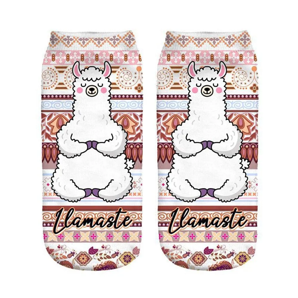 Women 3D Print Happy Alpaca Llama Magic Cool Ankle Novelty Socks