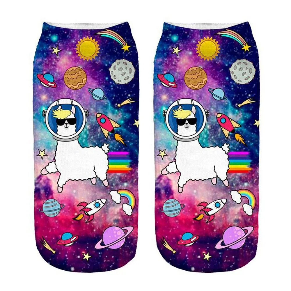 Women 3D Print Happy Alpaca Llama Magic Cool Ankle Novelty Socks