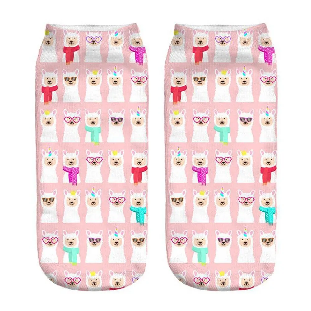 Women 3D Print Happy Alpaca Llama Magic Cool Ankle Novelty Socks