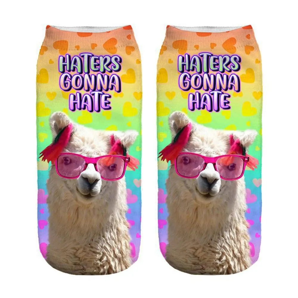 Women 3D Print Happy Alpaca Llama Magic Cool Ankle Novelty Socks