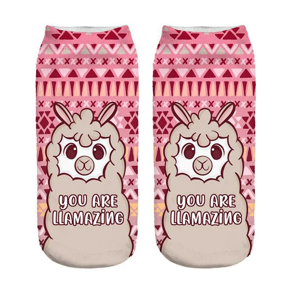 Women 3D Print Happy Alpaca Llama Magic Cool Ankle Novelty Socks