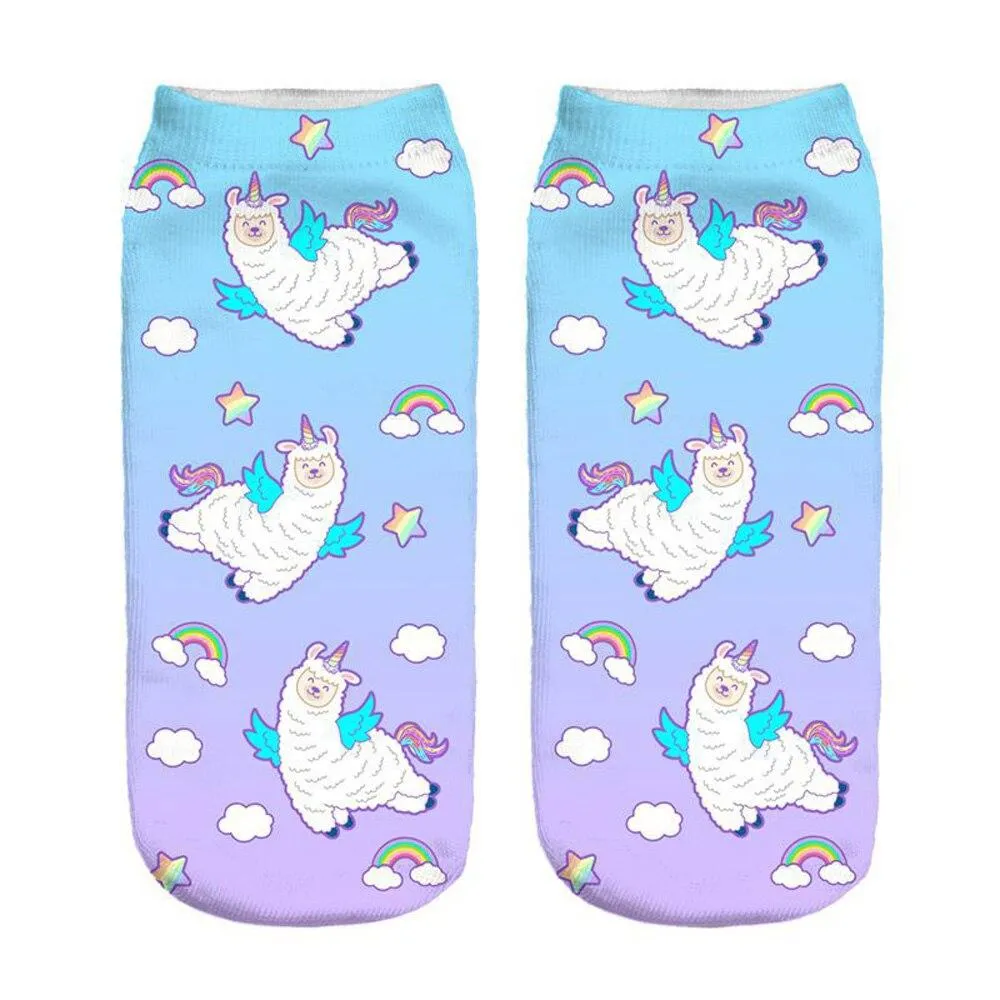 Women 3D Print Happy Alpaca Llama Magic Cool Ankle Novelty Socks