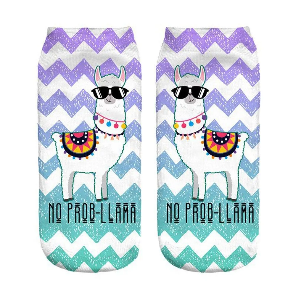 Women 3D Print Happy Alpaca Llama Magic Cool Ankle Novelty Socks