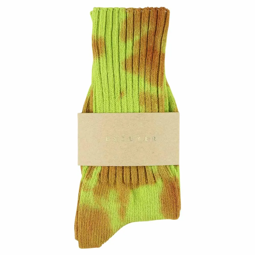 Women Tie Dye Socks - Rust / Lime