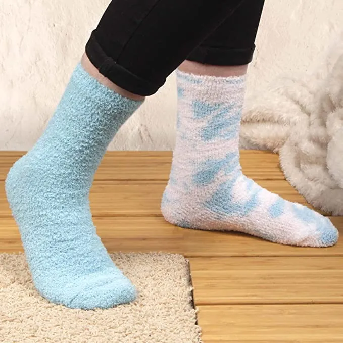 Women's Girl Fuzzy Warm Fluffy Tie-Dye Colorful Fun Crew Socks - 2 Pairs