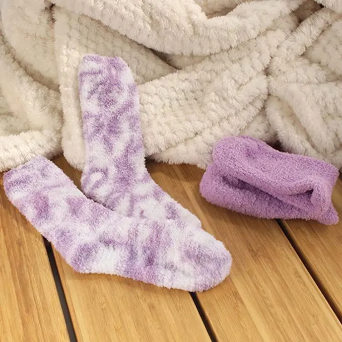 Women's Girl Fuzzy Warm Fluffy Tie-Dye Colorful Fun Crew Socks - 2 Pairs