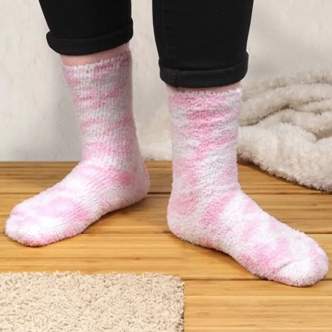 Women's Girl Fuzzy Warm Fluffy Tie-Dye Colorful Fun Crew Socks - 2 Pairs