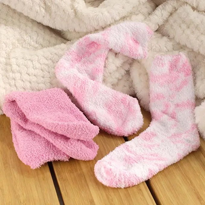 Women's Girl Fuzzy Warm Fluffy Tie-Dye Colorful Fun Crew Socks - 2 Pairs