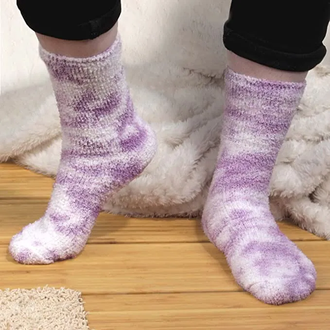 Women's Girl Fuzzy Warm Fluffy Tie-Dye Colorful Fun Crew Socks - 2 Pairs