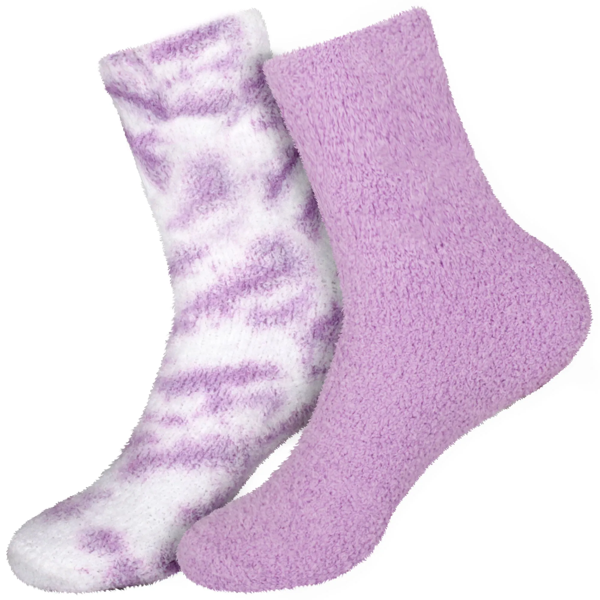 Women's Girl Fuzzy Warm Fluffy Tie-Dye Colorful Fun Crew Socks - 2 Pairs