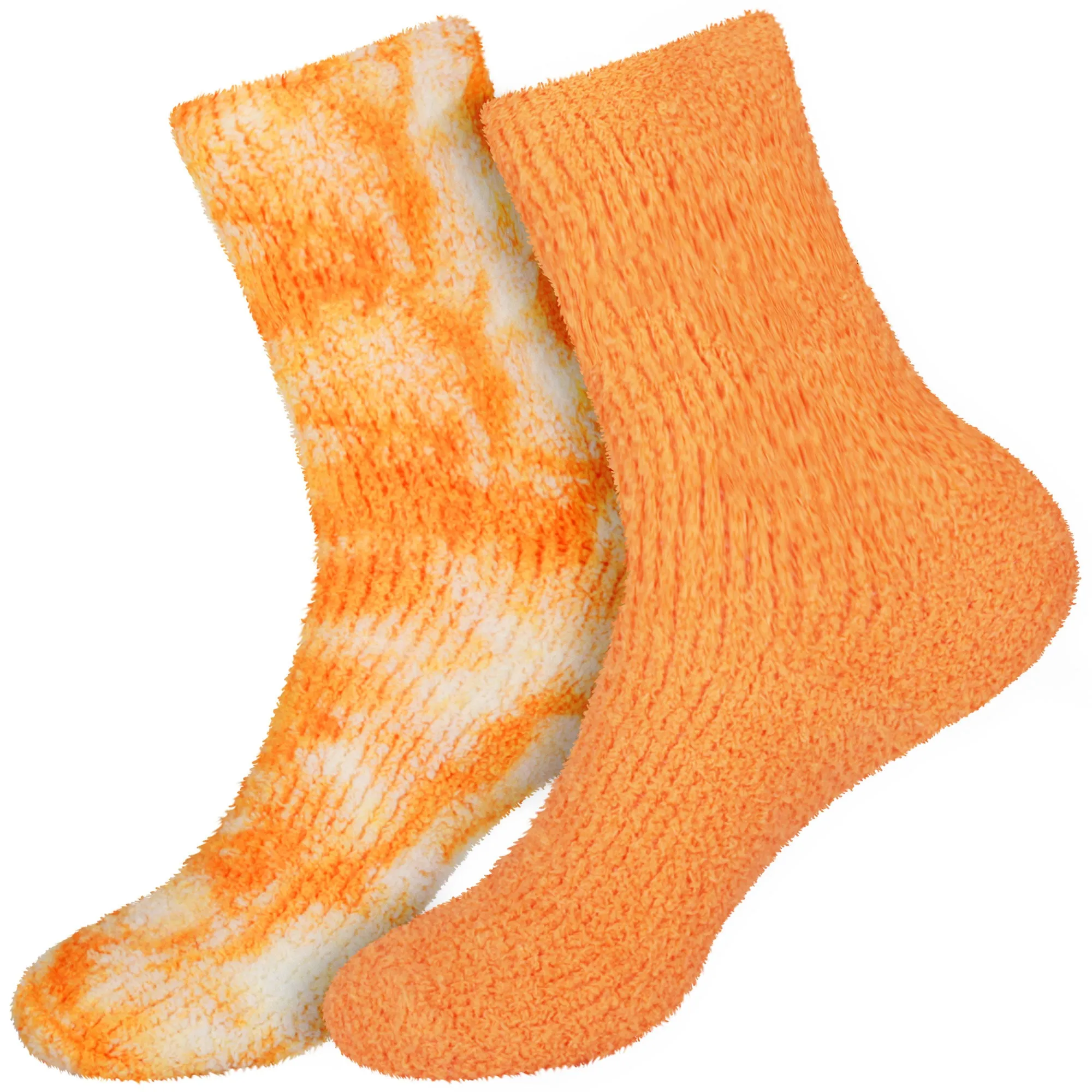 Women's Girl Fuzzy Warm Fluffy Tie-Dye Colorful Fun Crew Socks - 2 Pairs