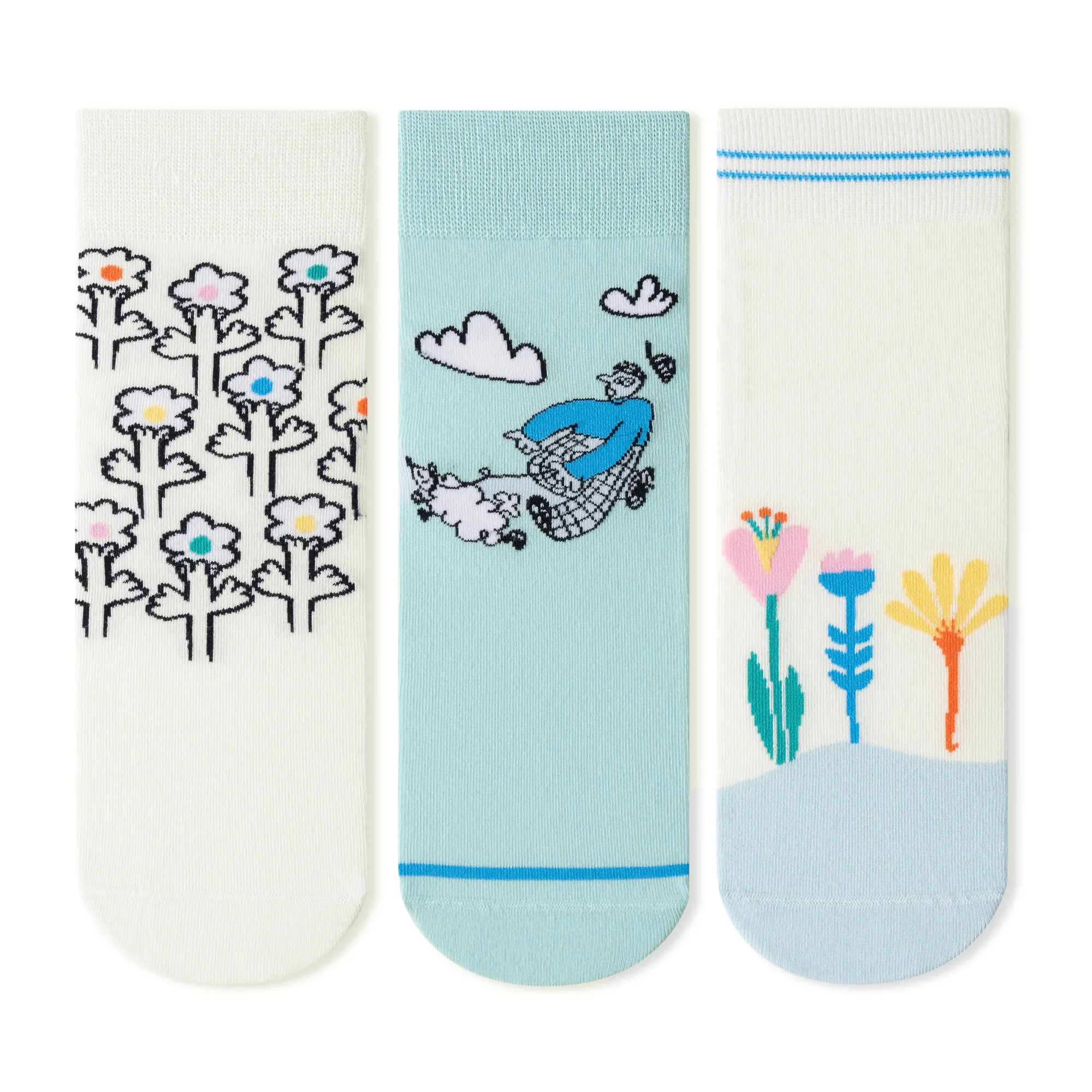 Womens Patterned Crew Socks Seamless Combed Cotton Funny Girls Cute Novelty Animal Flower Soft Socks Gifts 3 Pairs