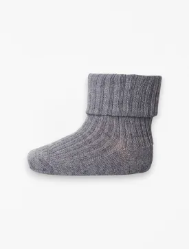 Wool Rib Socks in Grey Melange