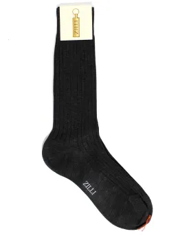 Zilli Socks Dark Charcoal Gray Ribbed US 10 1/2 - EUR 43 1/2 Mid Calf Men Socks SALE